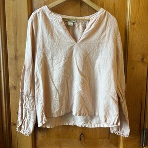 Rachel Zoe blush peach 🍑 pink Women's top L | linen cotton | embroidered eyelet